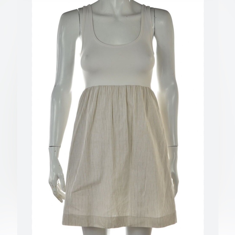 Theory one size linen pin stripe cream and tan scoop neck sundress medium